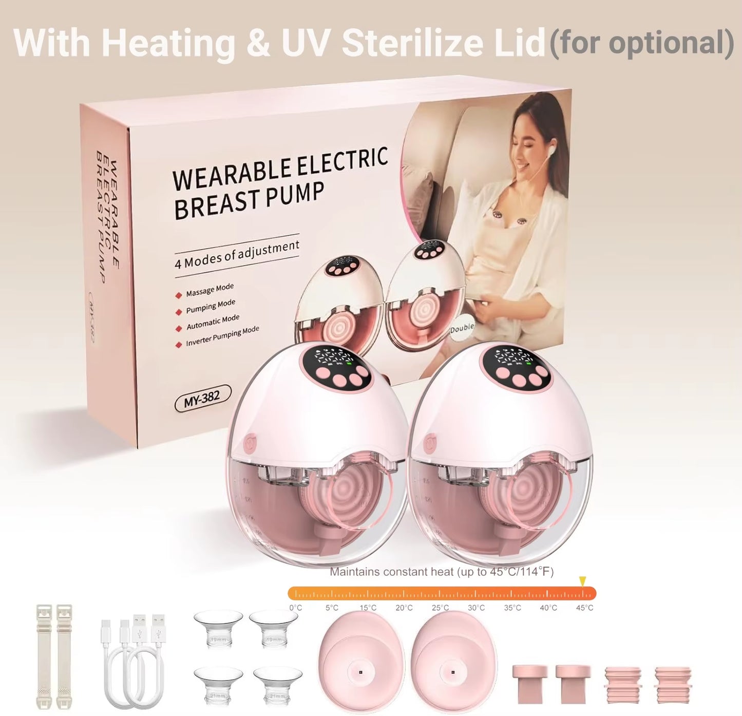 Electric Hands-Free Breast Pump with Optional Wireless Upgrade, BPA-Free, Heating and UV Sterilization Lid