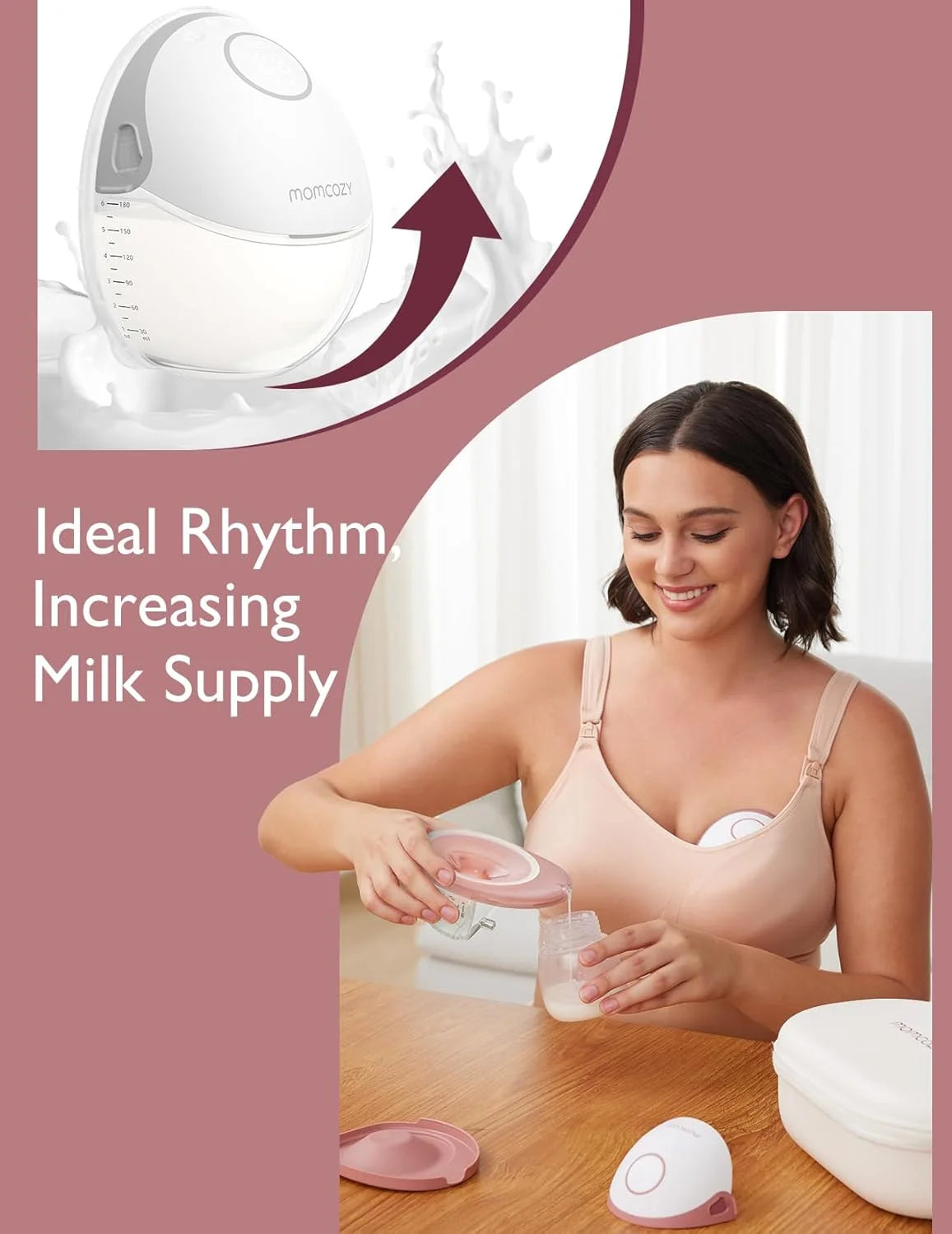 Hands-Free Wearable Breast Pump M6 with Doublefit Flange, 9 Adjustable Levels, 24mm, 2-Pack in Quill Gray