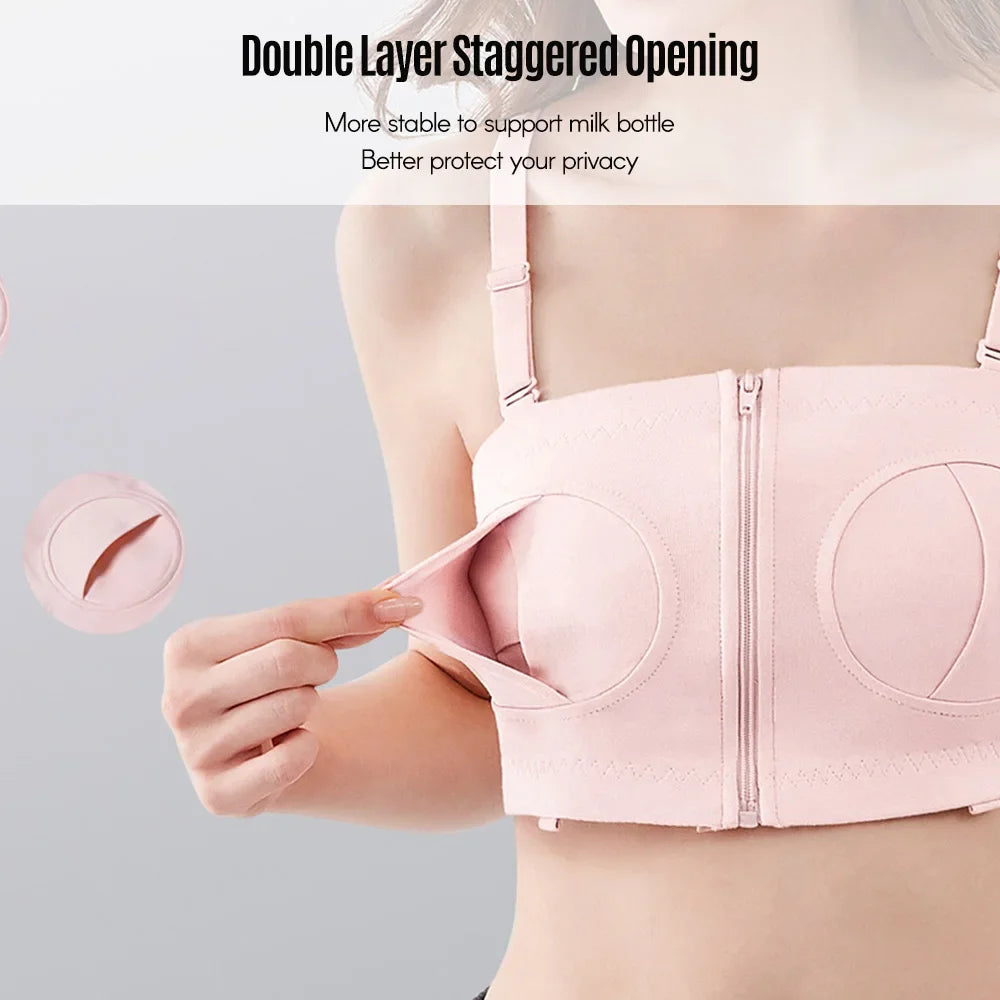 Adjustable Cotton Maternity Bra for Hands-Free Pumping - Steel-Free Nursing Bra