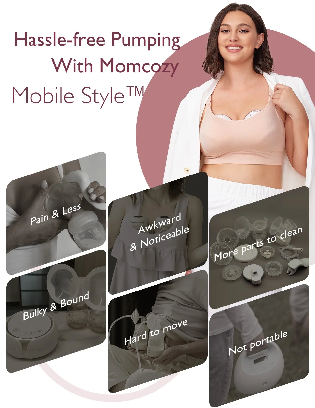 Hands-Free Wearable Breast Pump M6 - Optimal Rhythm for Enhanced Milk Production, Doublefit Flange for Comfort & Discretion, Featuring 3 Modes & 9 Levels, 24mm