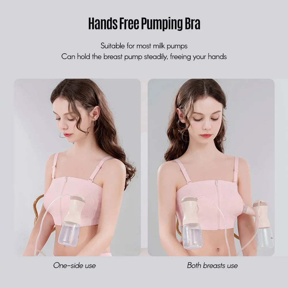 Adjustable Cotton Maternity Bra for Hands-Free Pumping - Steel-Free Nursing Bra